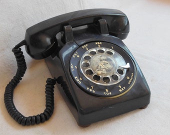 Vintage Stromberg Carlson Telephone Rotary Dial Phone 1950s 1960s Black Desk Phone Hand Dial