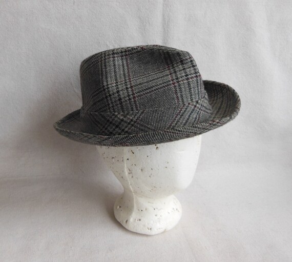 Vintage Dobbs Fedora Wool Tweed Blue Plaid Unisex… - image 5