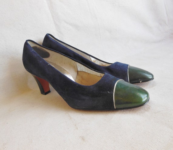 Vintage Blue Suede Shoes Valley Shoe Chunky Heel … - image 2