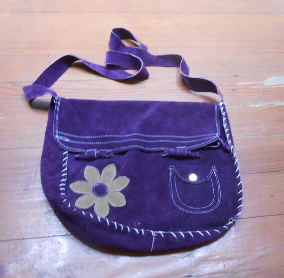 Vintage Handmade Purple Suede Purse Shoulder Bag … - image 2