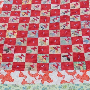 Antique 1930s Feed Sack Quilt 1970s Fabric Border image 10