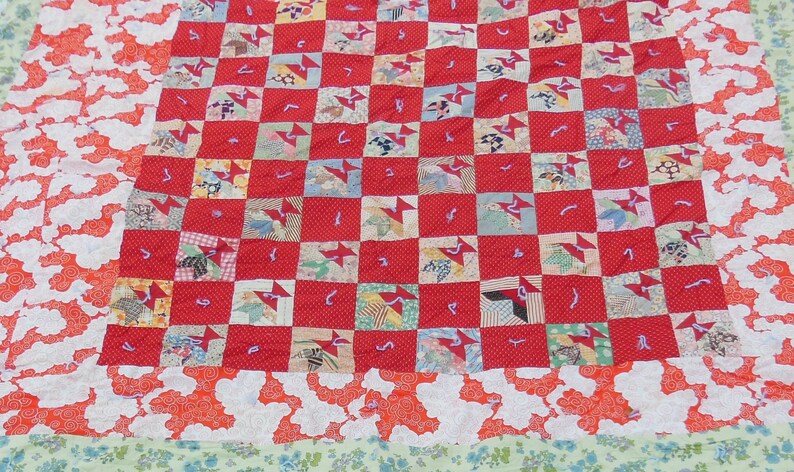 Antique 1930s Feed Sack Quilt 1970s Fabric Border image 10