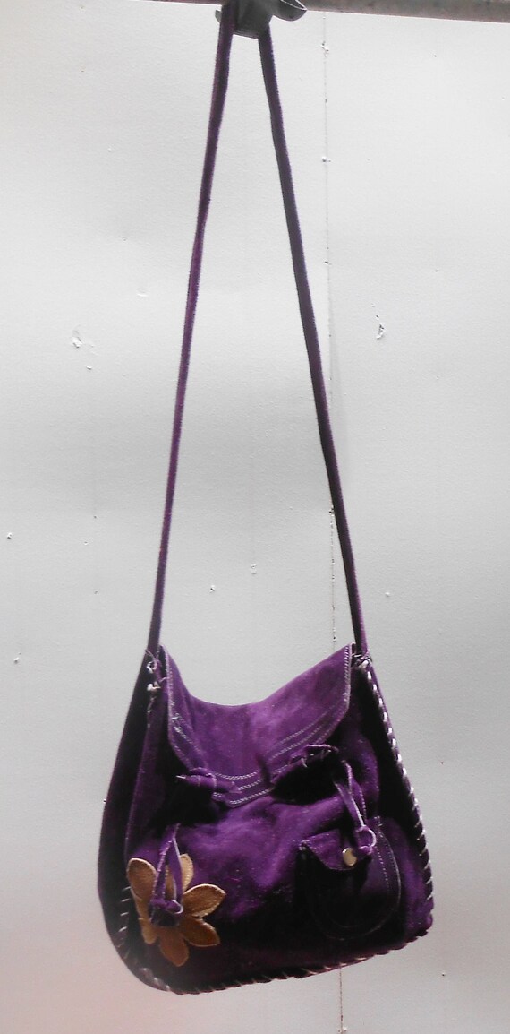 Vintage Handmade Purple Suede Purse Shoulder Bag … - image 9