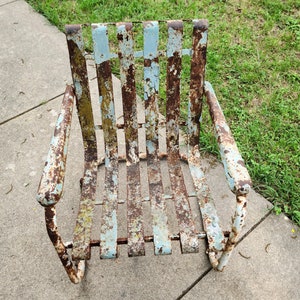 Vintage Cantilever Metal Industrial Lawn Chair Layers of Chippy Paint Yard Art Garden Porch Patio Decor image 2