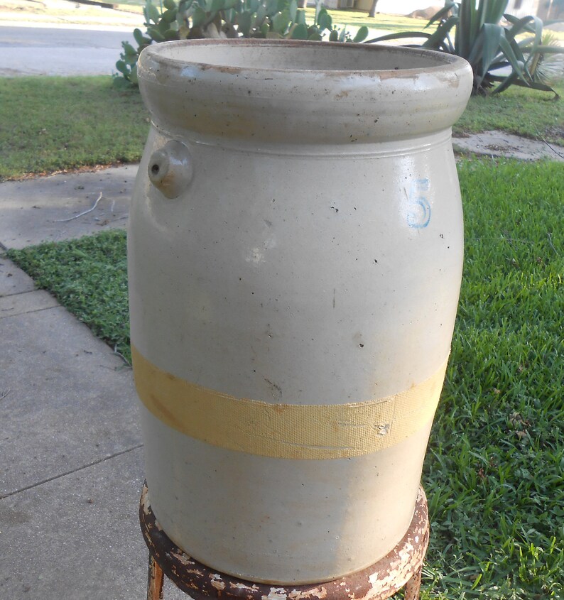 Antique Stoneware Crock 5 Gallon Butter Churn Gray Pottery Jar Etsy