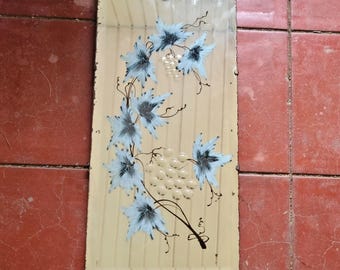 Victorian Antique Reverse Painted Mirror Blue Flower Textured