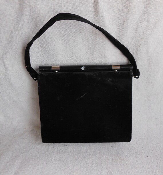 Vintage Black Velvet Purse Bakelite Handle Made b… - image 3