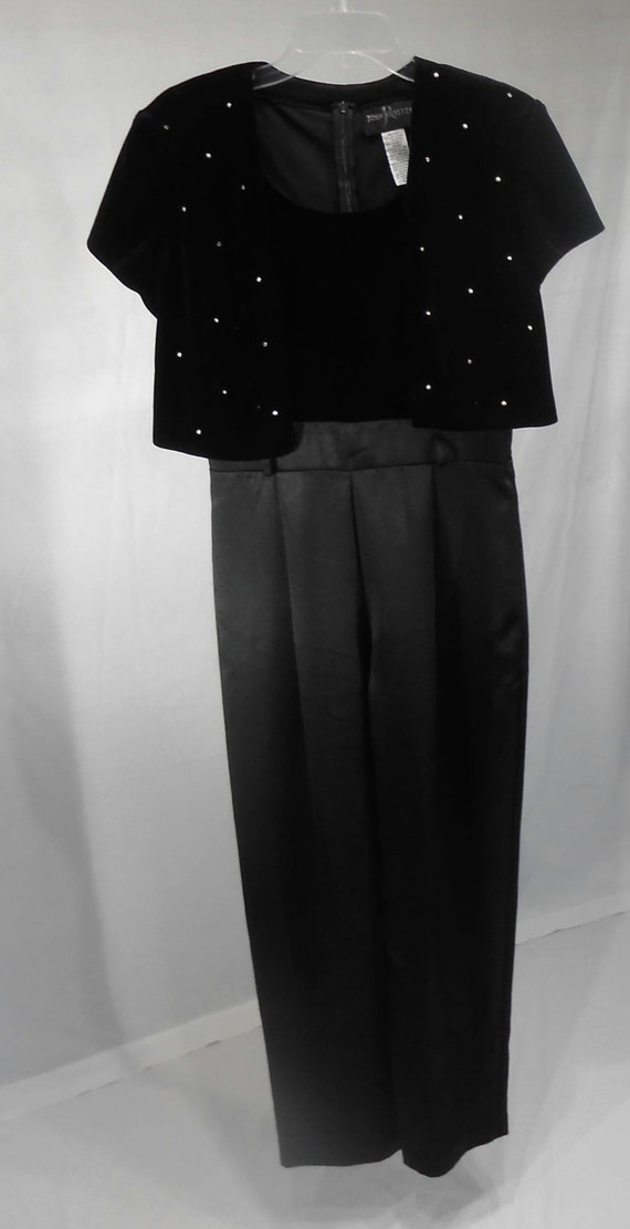 Vintage Black Satin Velvet Jumpsuit John Roberts … - image 1