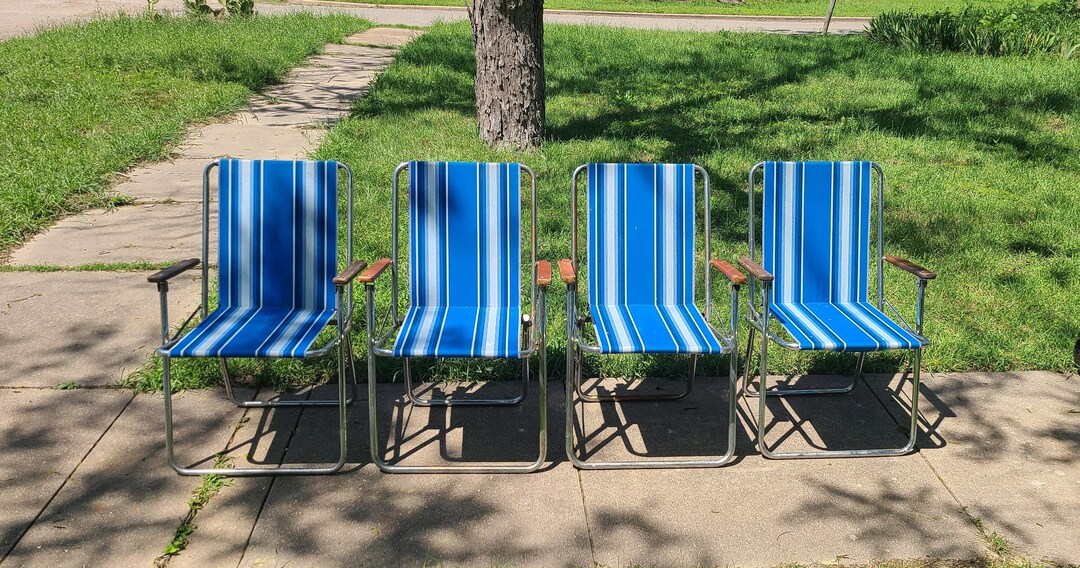 Vintage 1970s Zip Dee Folding Chair Set of 4 Airstream Chair Lawn
