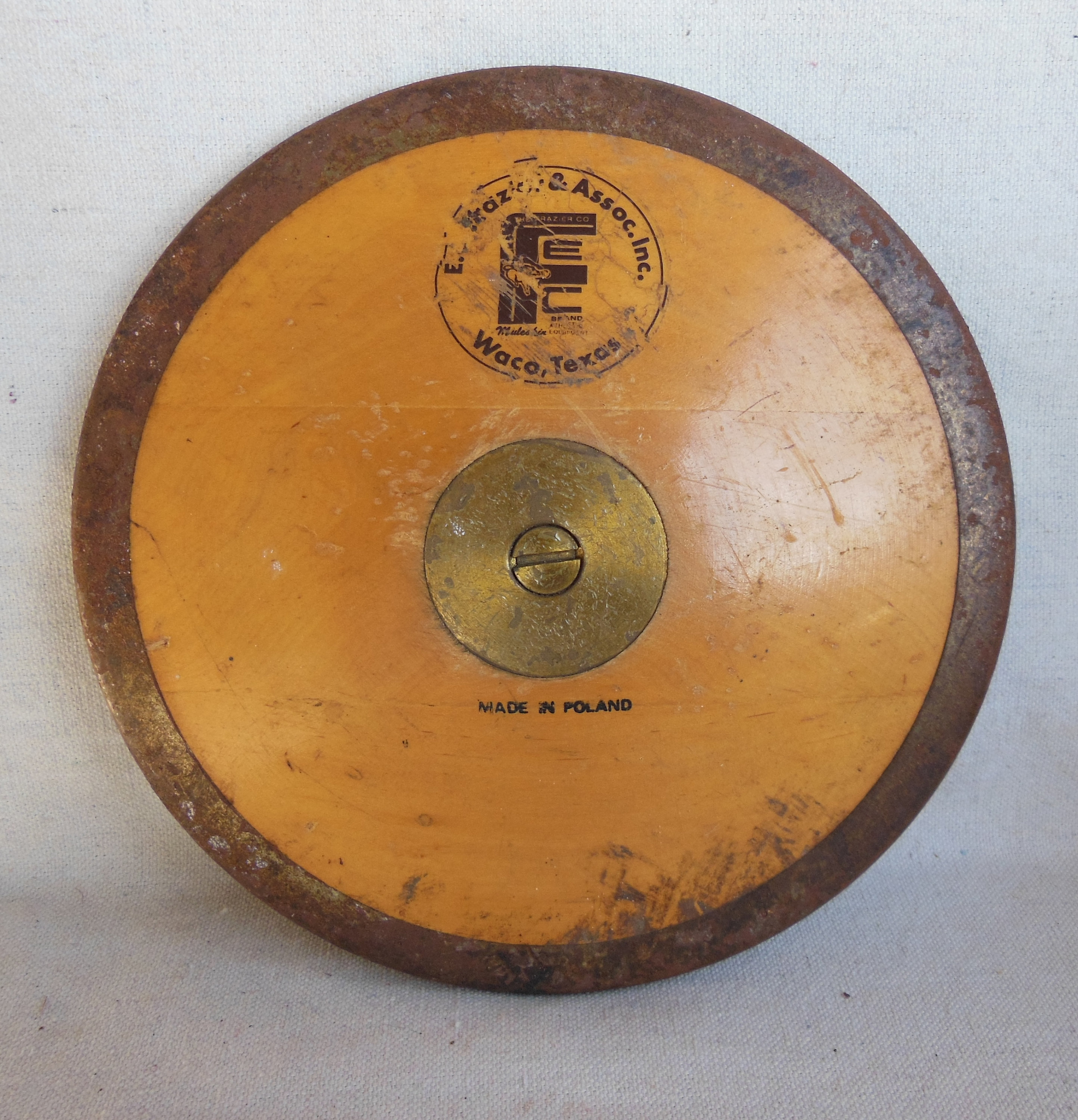 Vintage Heavy Metal Wood Discus Disc Throwing Sport Track Vintage Heavy Metal Wood Discus Disc Throwing Sport Track