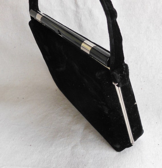 Vintage Black Velvet Purse Bakelite Handle Made b… - image 1