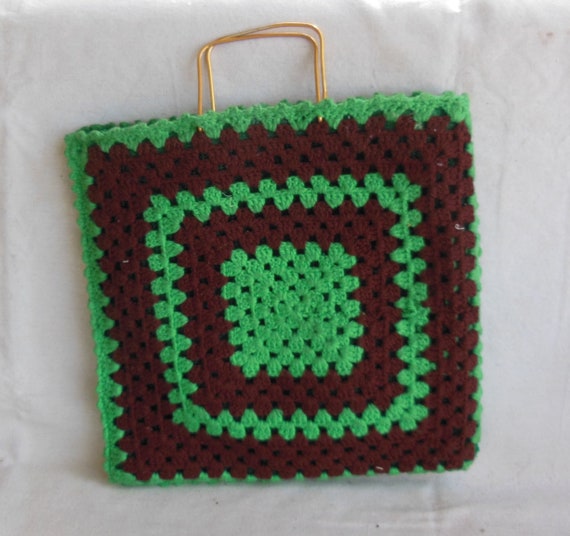 Vintage Handmade Granny Square Boho Tote Bag Line… - image 2