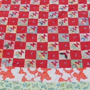 Antique 1930s Feed Sack Quilt 1970s Fabric Border image 8