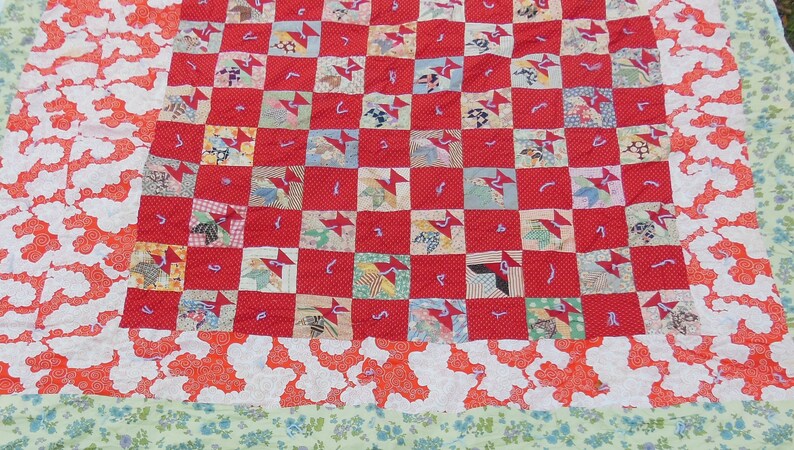 Antique 1930s Feed Sack Quilt 1970s Fabric Border image 8