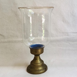 Vintage 16 in Brass Base Hurricane Lamp Candleholder