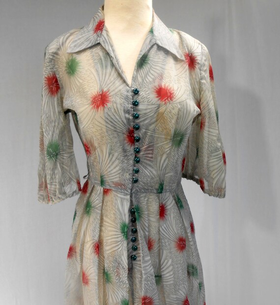 Antique Handmade Dress Sheer Rayon Gray Many Tiny… - image 5
