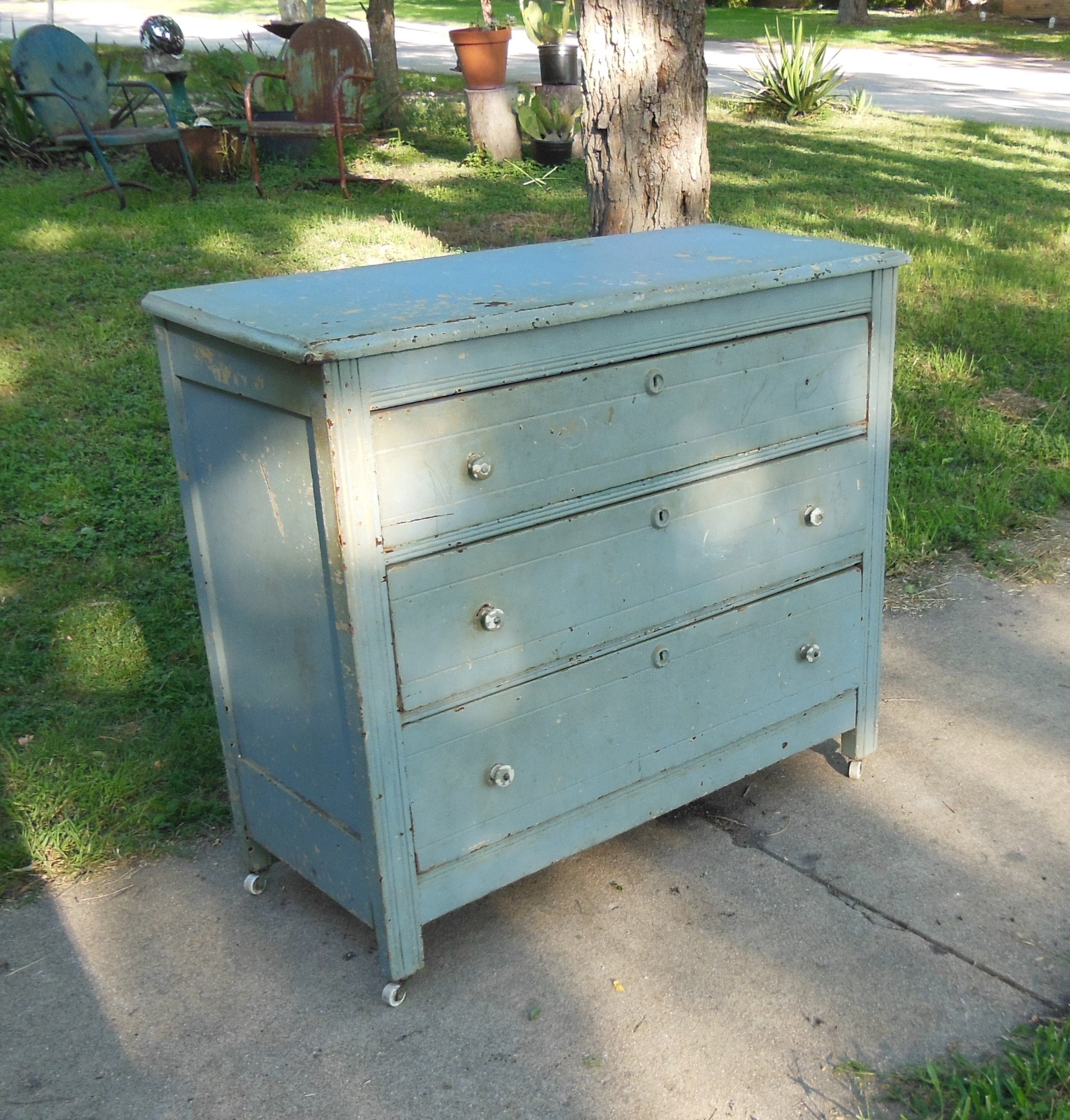 Blue and wood dresser best sale