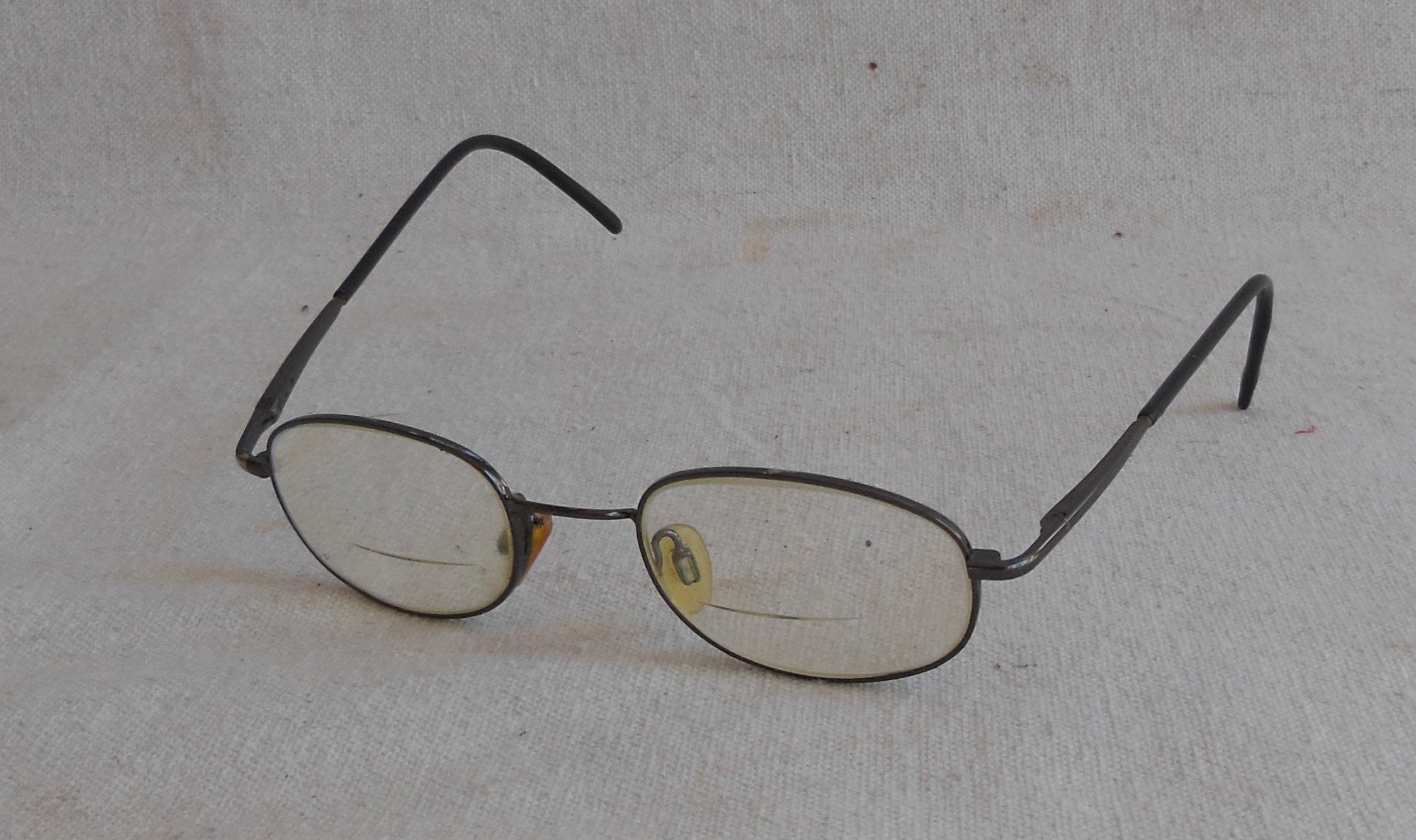 Vintage Eyeglasses Black Gray Metal Frame Prescription Bifocal Oval Frame Granny Stile Unisex Eyewear