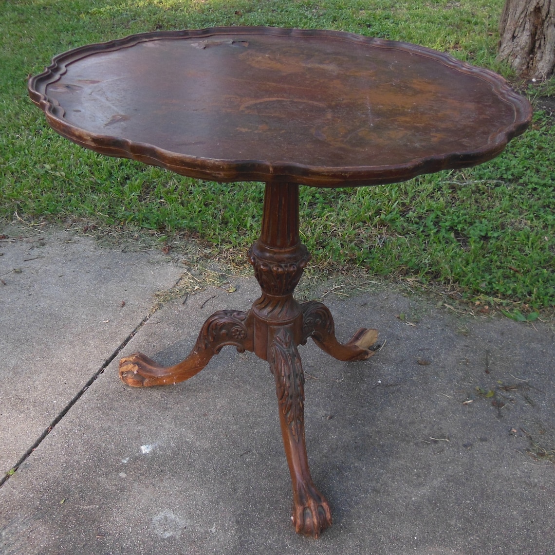 Antique Pedestal Base Table Claw Feet Ornate Detail Carving Etsy