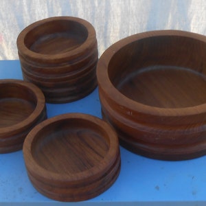 Vintage Teak Salad Bowl Set made in Thailand Good Wood Serving Dining Diner Bowls Danish Modern Style Tropical Coastal Beach House Cottage image 2