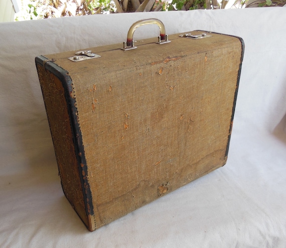 Vintage Wood Shell Tweed Suitcase 1940s Luggage L… - image 4