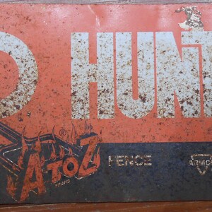 Vintage Metal Advertising Sign No Hunting 2 Two Sided Property Warning Fence Outdoor Sign Advising Hunters Trespassing Man Cave Lodge Decor image 9