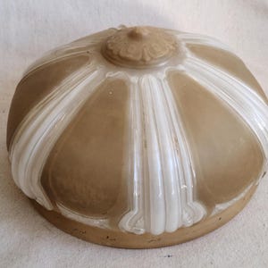 Vintage Heavy Glass Dome Ceiling Shade Overhead Light Shade Cover Frosted Tan White