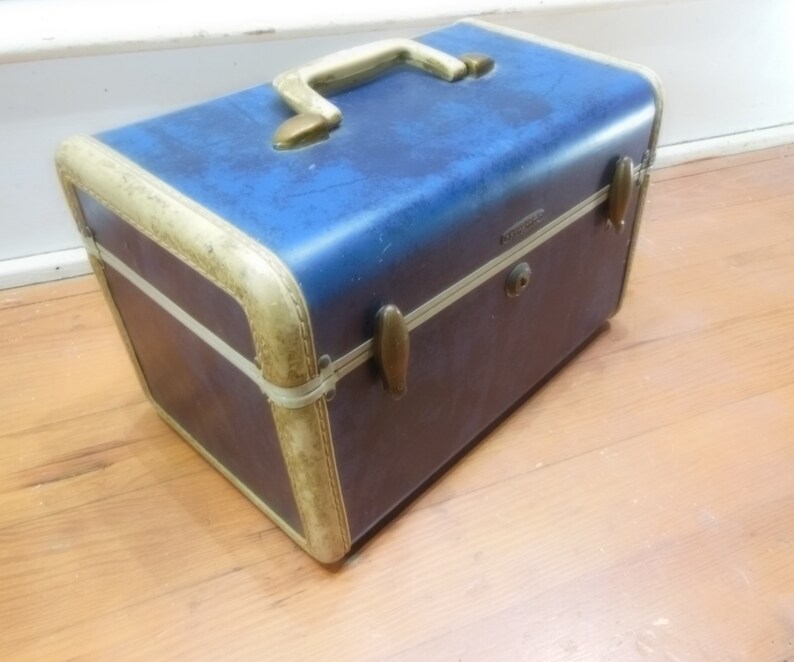 Vintage Blue Samsonite Train Case Marbled Admiral Blue Small Etsy