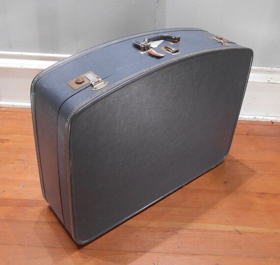 Vintage Suitcase Large Blue Travel Luggage Unmark… - image 6