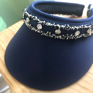 Golf Sun Visor , Ladies Sun Visor, Tennis visor with Fringed Denim trim and rhinestones