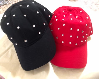 Rhinestone studded Black,Red, Denim,Pink, White, Navy, Royal Blue Rhinestone Studded Baseball Cap,