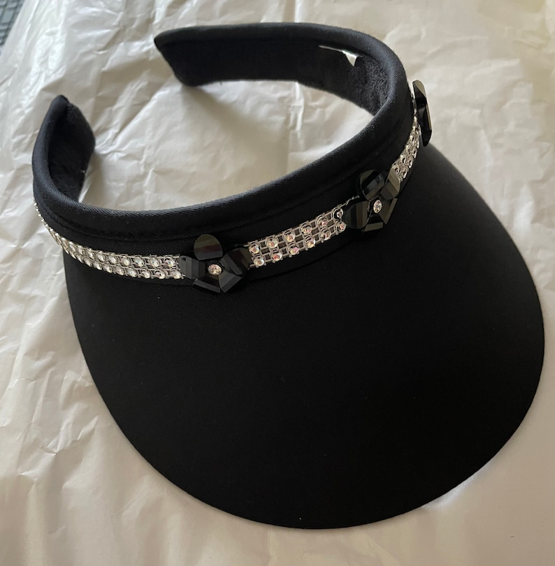 Golf Black or White Sun Visor , Tennis Visor With Black Beaded Flower