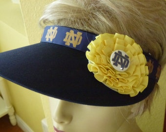 Notre Dame Navy Blue Ladies Sun Visor with  Team Ribbon and Flower