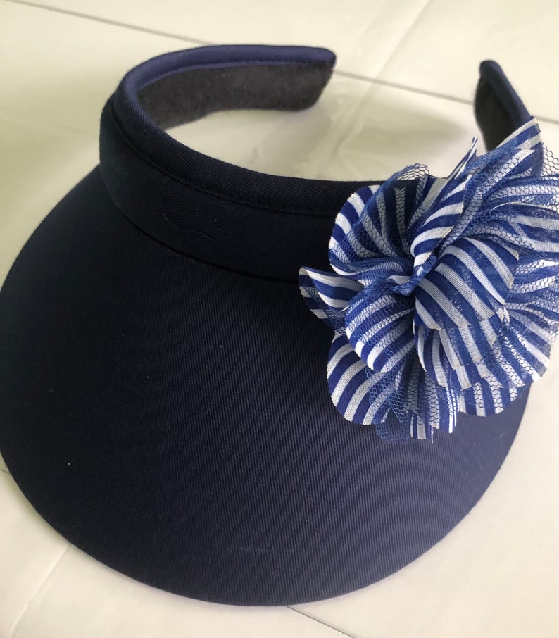 Navy Blue Ladies Sun Visor With Large Navy and White Stripe Etsy