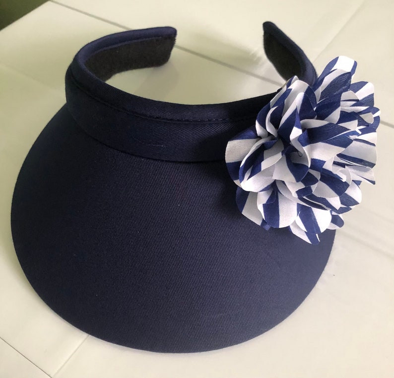 Navy Blue Ladies Sun Visor With Large Navy and White Stripe Etsy