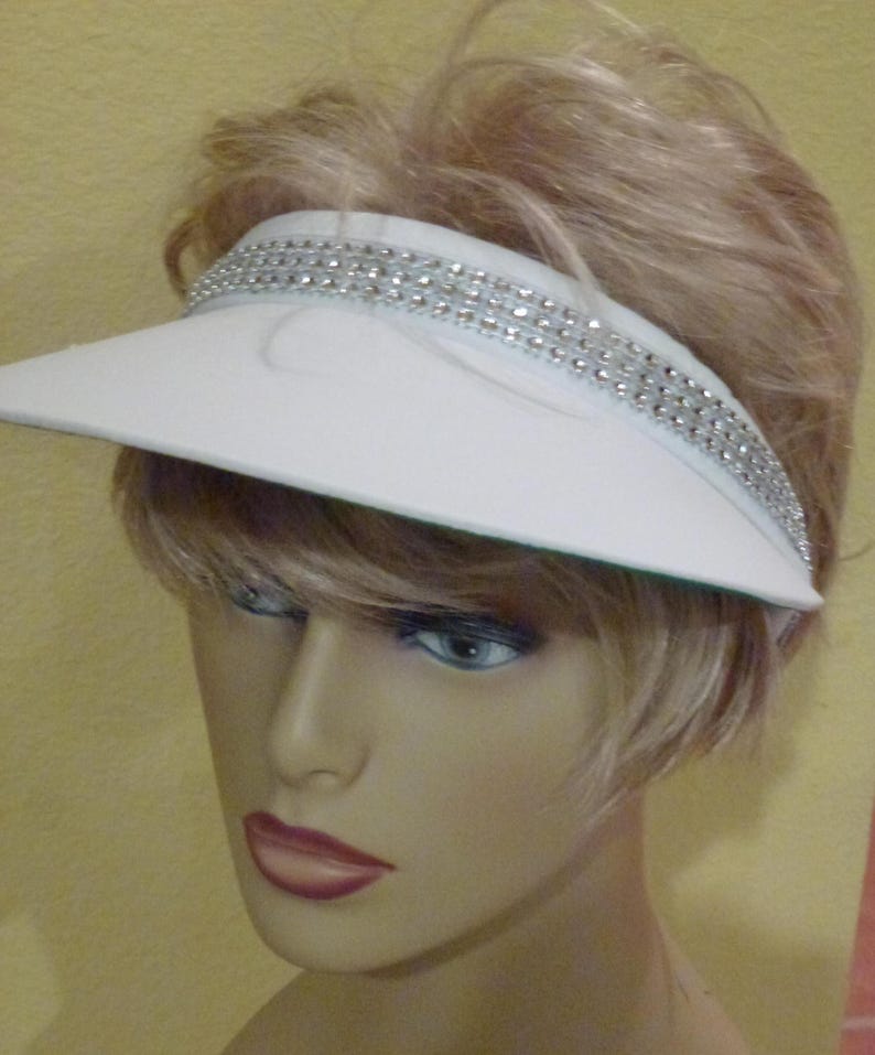Glitzy Ladies White open clip Sun Visor with Wide Rhinestone Etsy