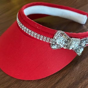 Golf Sun Visor Teal, Royal Blue,navy,red,white, black Tennis Sun Visor with medium Silver sequin Bow Applique