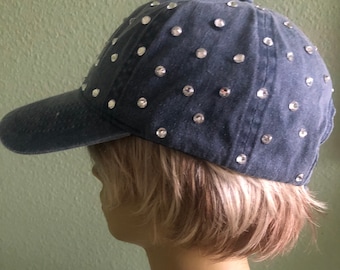 Denim Glitzy Rhinestone studded ladies baseball hat, Baseball Hat with rhinestones