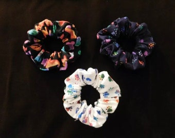Scrunchies Set of 3~Rainbow Dog Paw Print and Bones~Handmade Hair Accessories