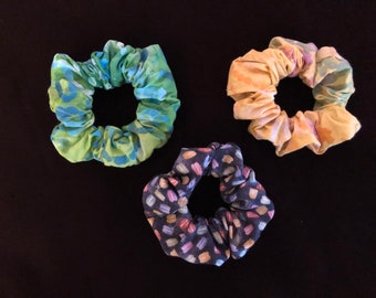Scrunchies Set of 3~Macaron with Bright Batiks~Handmade Hair Accessories