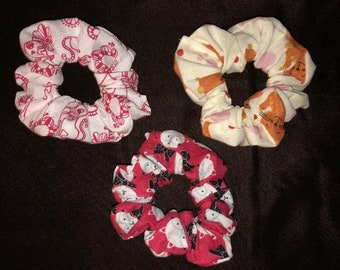 Scrunchies Set of 3~Cute Cats~Handmade Hair Accessories