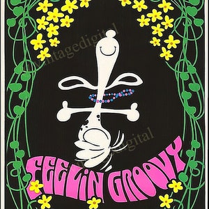 Vintage 1960s Feelin' Groovy Blacklight Poster Replica Digital Download Printable Art  - Instant Download!