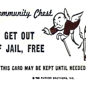Vintage monopolyspel uit de jaren 60 Algemeen Fonds Verlaat de gevangenis Gratis kaart met lege achtergrond - digitale download afdrukbaar - direct downloaden!