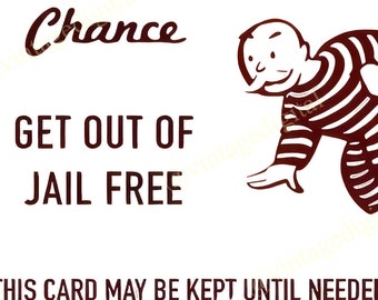 Vintage 1960s Monopoly Get Out of Jail Free Card (Digital Download)