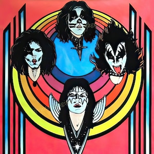 Réplica del póster vintage de luz negra del grupo musical KISS de los años 70. Descarga digital, arte imprimible: ¡descarga instantánea!