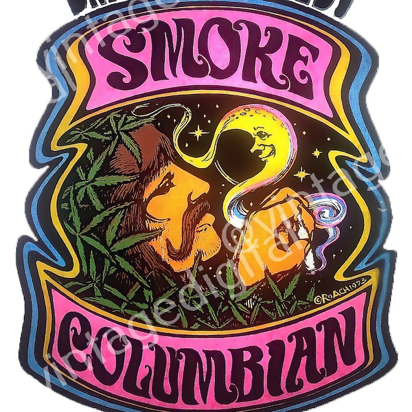 Vintage 1970s Smoke Columbian Iron-On T-Shirt Transfer Digital Download Printable Art - Instant Download!