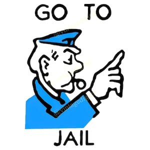 Icône du jeu de monopole vintage des années 1960, aller en prison, art à encadrer, téléchargement numérique imprimable, téléchargement immédiat !