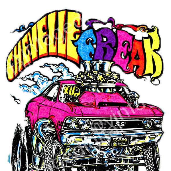 Vintage 1970s Chevelle Freak Iron-On T-Shirt Pink or Blue Style Transfer Digital Download Printable Art - Instant Download!