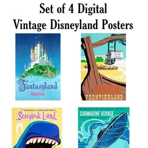 Set von 4 Vintage Disneyland Replica Poster Digital Download druckbare Kunst - Instant Download!