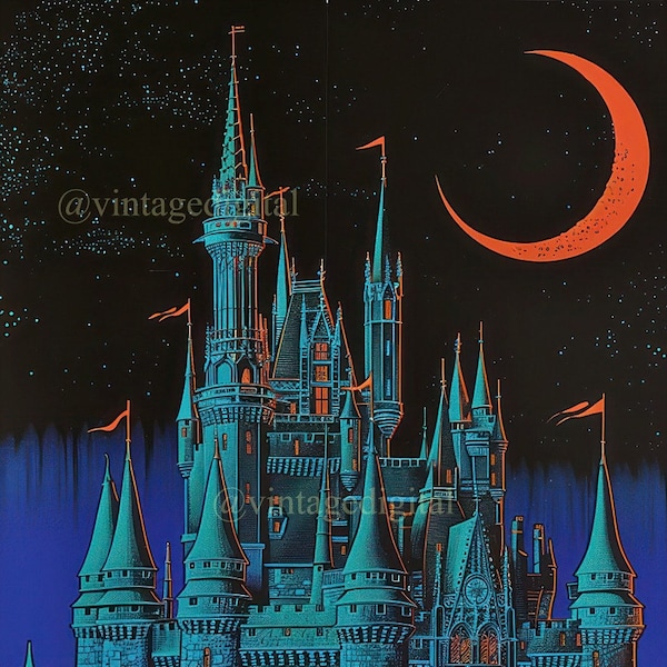 1970s-style Moon Castle Blacklight Poster-style Framable Art DIGITAL Download Printable - Instant Download!